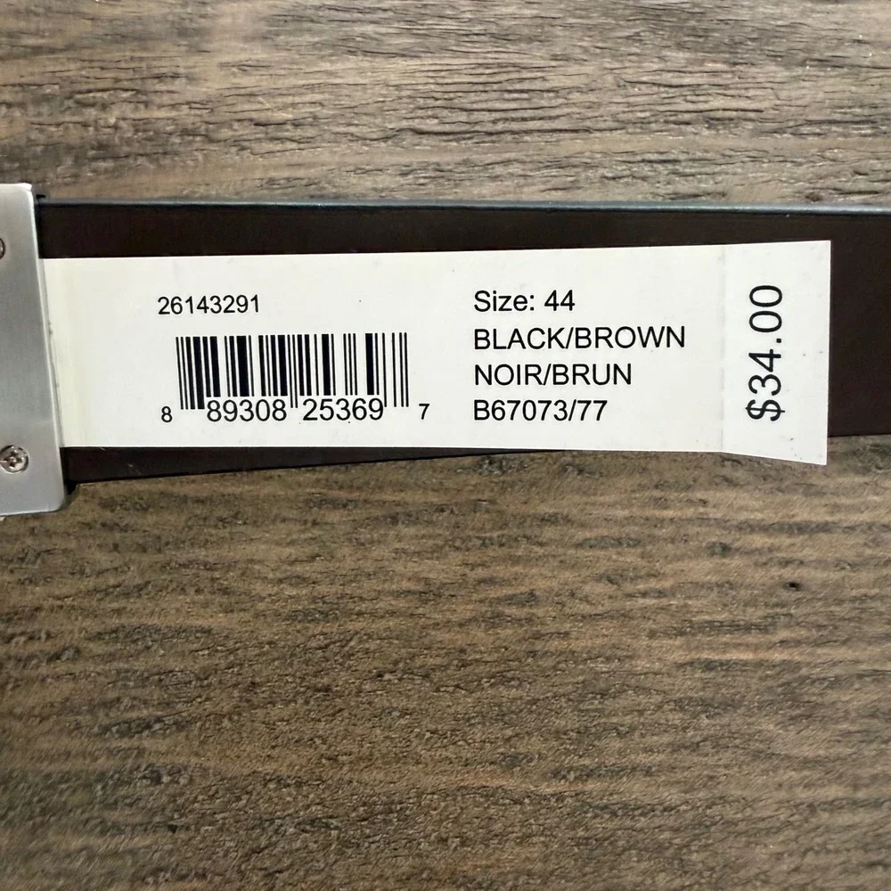 NWT Clarks Mens Reversible Belt Black‎ Brown Silver Buckle Size 44 New